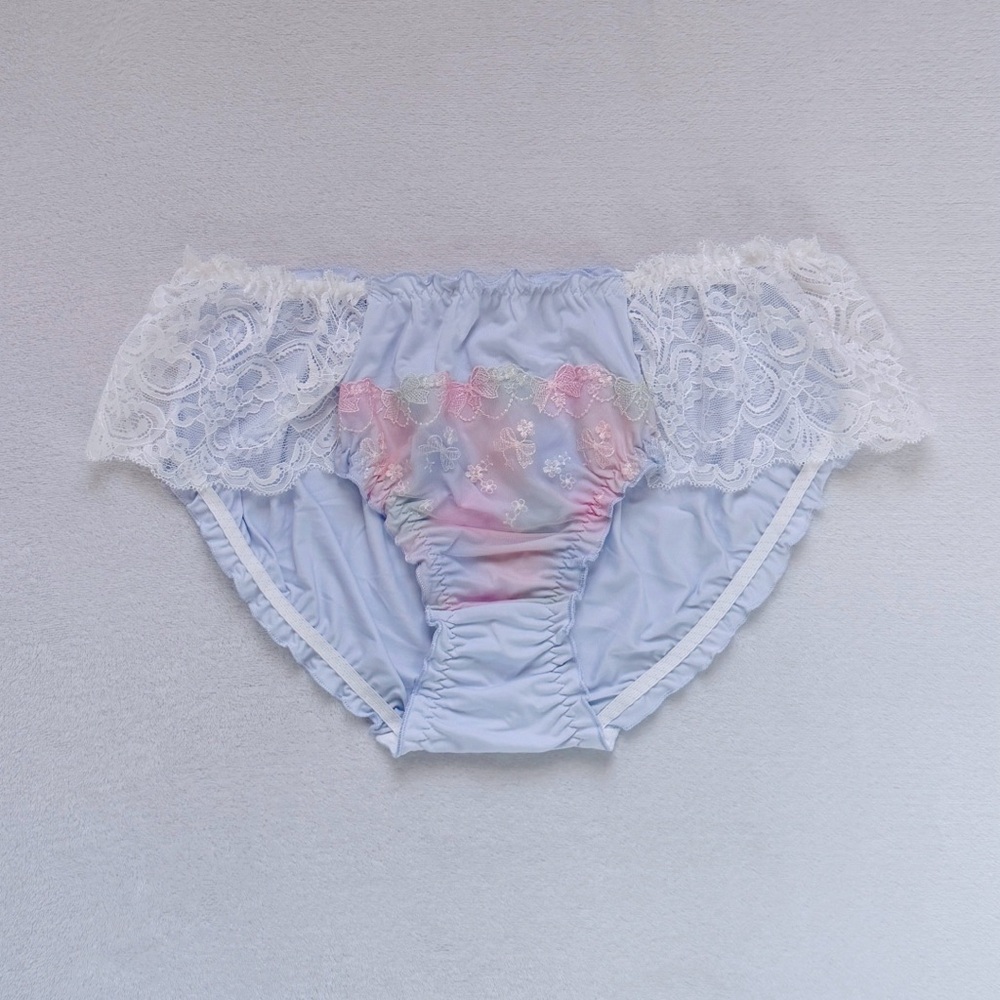 US-XL, XXL  Japanese Cute Bow Embroidery Lace Trim Ruffle Panties Sweet Girl